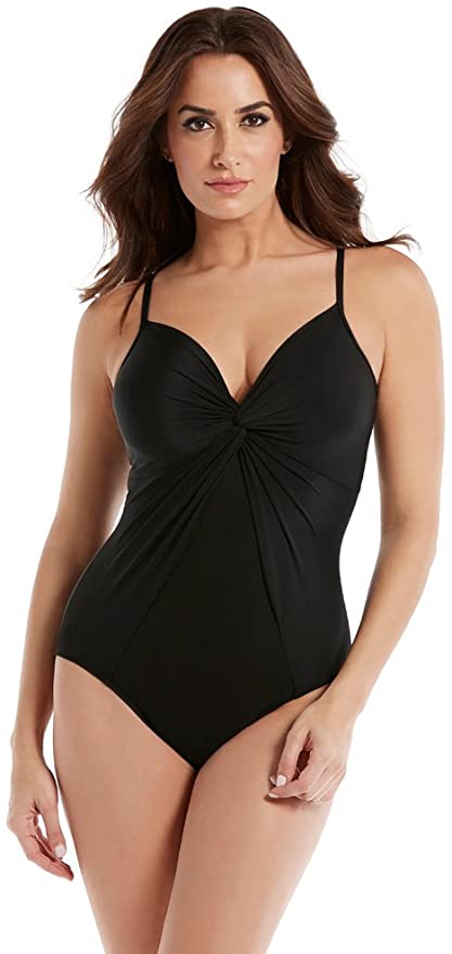 Miraclesuit Women’s Rock Solid Love Knot Underwire One Piece Swimsuit w/ Adjustable Straps and V-Neckline