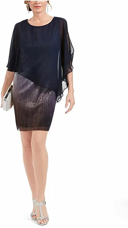 Connected Apparel Womens Ombre Angel Sleeve Cocktail Dress  Color Blue Size 6