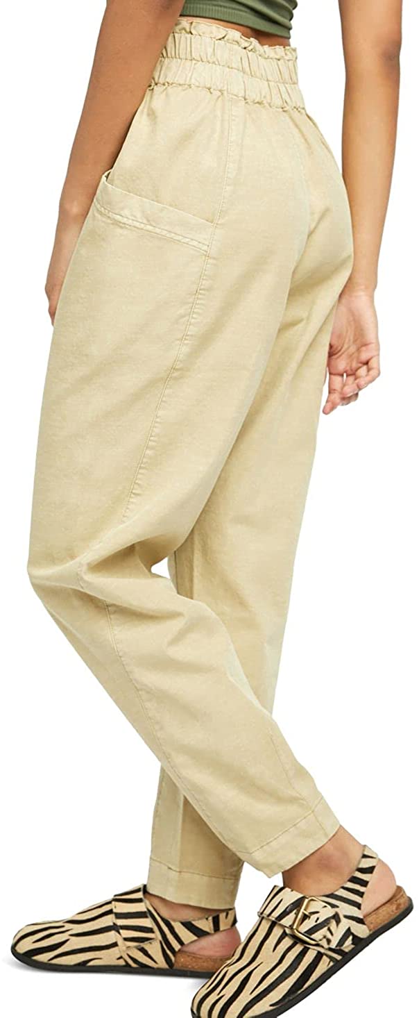 Free People Women’s Ready to Run Cinch-Waist Pants OB1235398 Parchment Size L