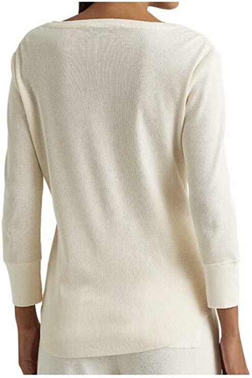 Lauren Ralph Lauren Waffle-Knit Henley Top  Color Mascarpone Cream Size S