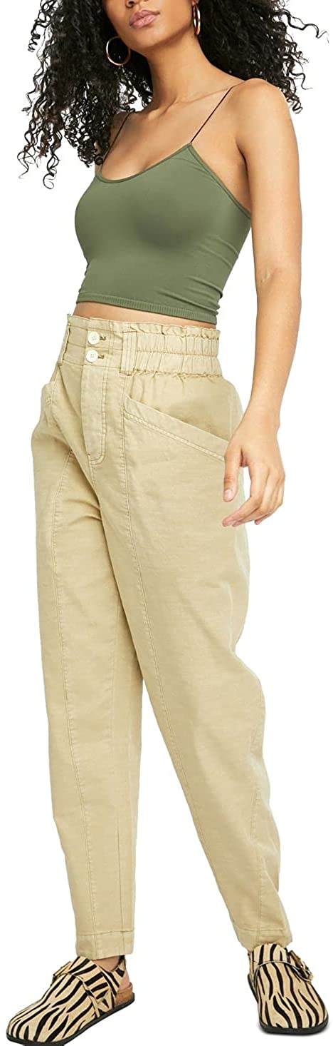 Free People Women’s Ready to Run Cinch-Waist Pants OB1235398 Parchment Size L