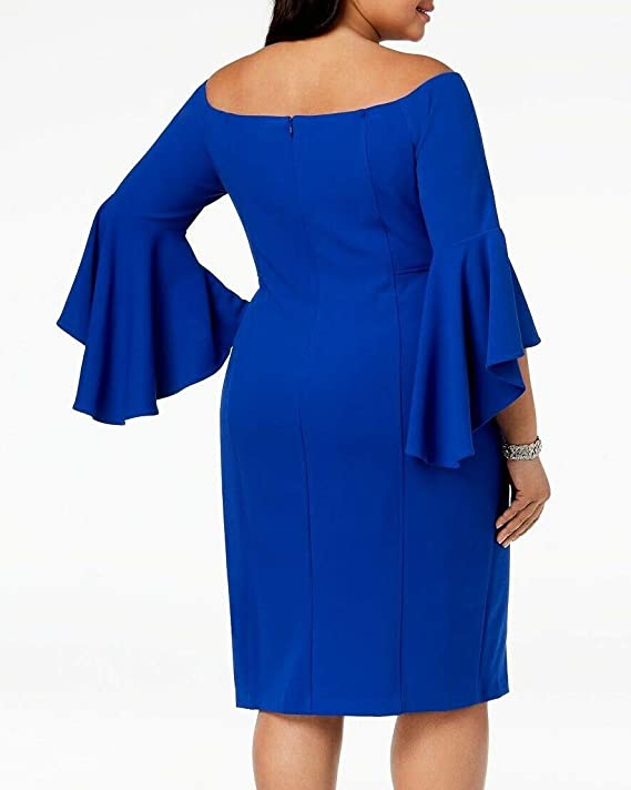 R&M Richards Women's Plus Off-The-Shoulder Bell Sleeves Cocktail Dress  Color Royal Size 16W