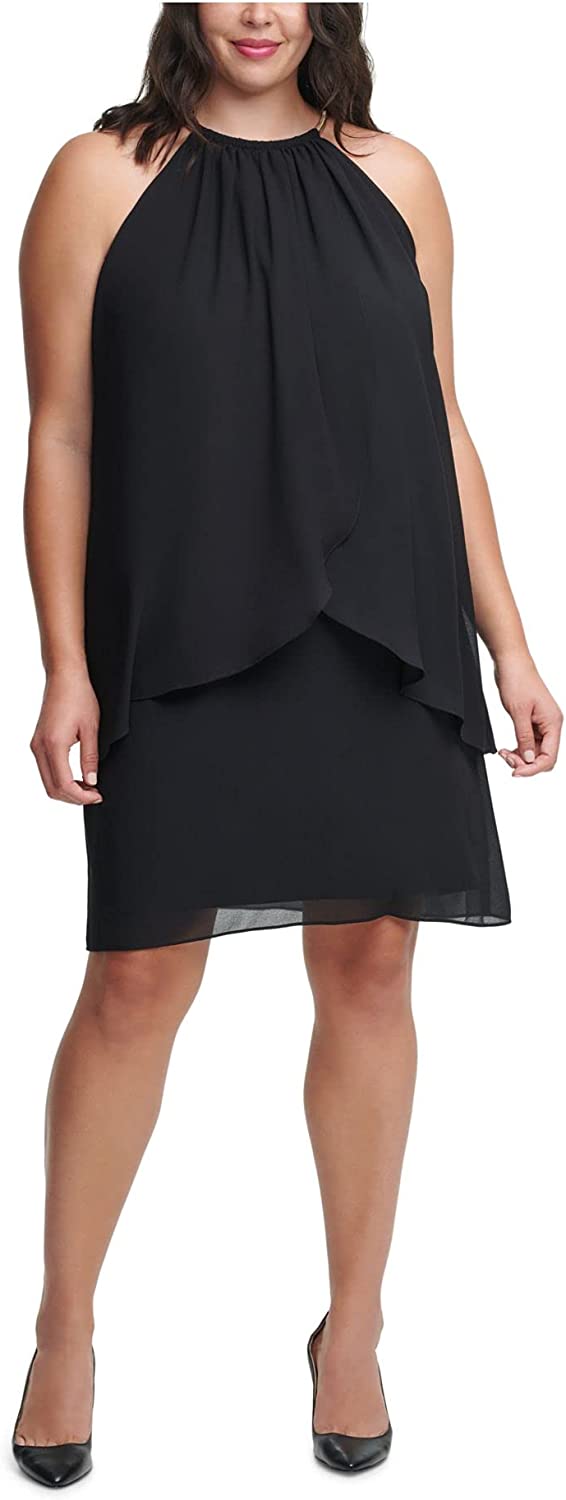 Jessica Howard Plus Size Halter Chiffon Sheath Dress  Color Black Size 18W