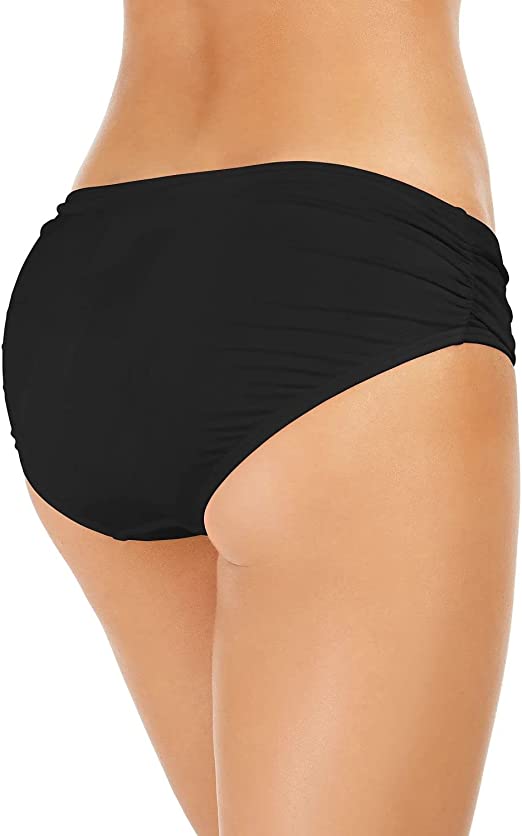 Michael Kors Shirred Bikini Bottoms  Color Black Size M