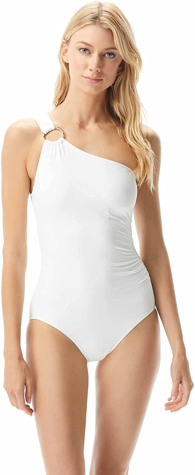 Michael Kors Iconic One Shoulder One-Piece Swimsuit  Color White Size 14