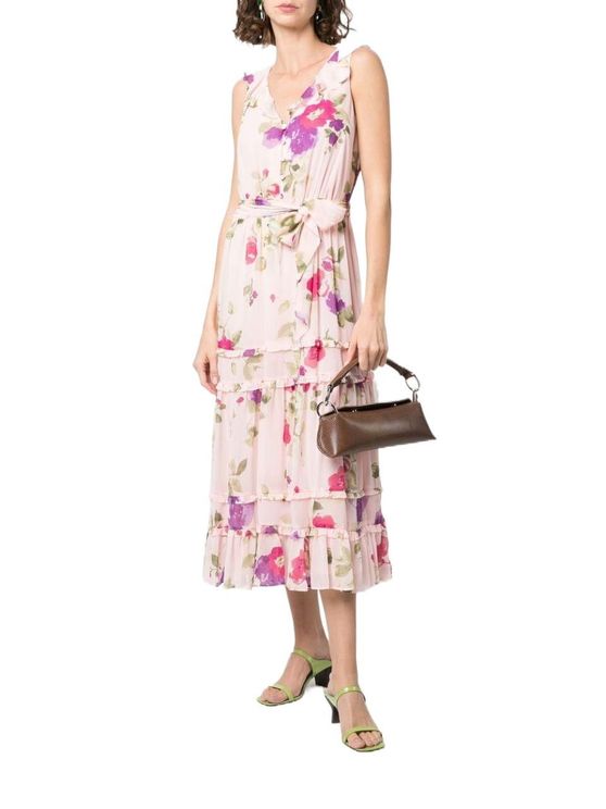 Lauren Ralph Lauren Floral Crinkled Georgette Dress  Color Pink/Sage Multi Size 8