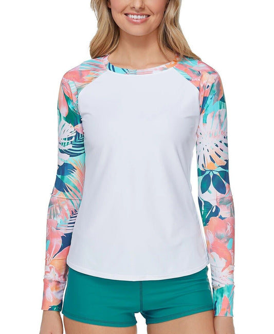 Raisins Juniors' Printed Vieques Long-Sleeve Rash Guard  Color White Floral Size L