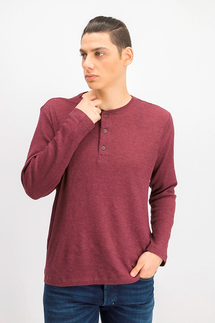 CLUB ROOM Men's Thermal Henley Shirt  Color Red Plum Size L