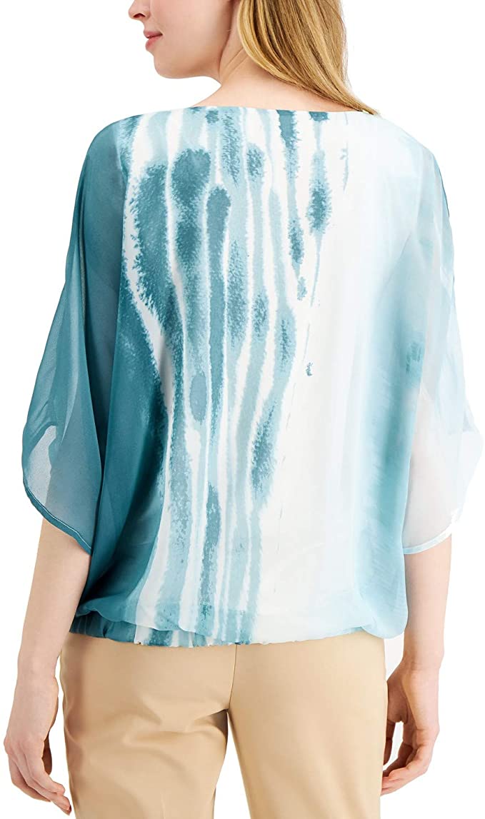 Alfani Women's Smocked Tie-Dyed Blouse  Color Linear Dye Size M