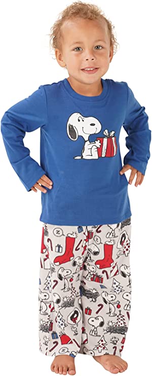 Nite Nite Munki Munki Unisex Kid's Munki Toddler Ls Tee and Pant Jersey Pj Set   Color Snoopy Holiday Cheer Toddler Size 4T