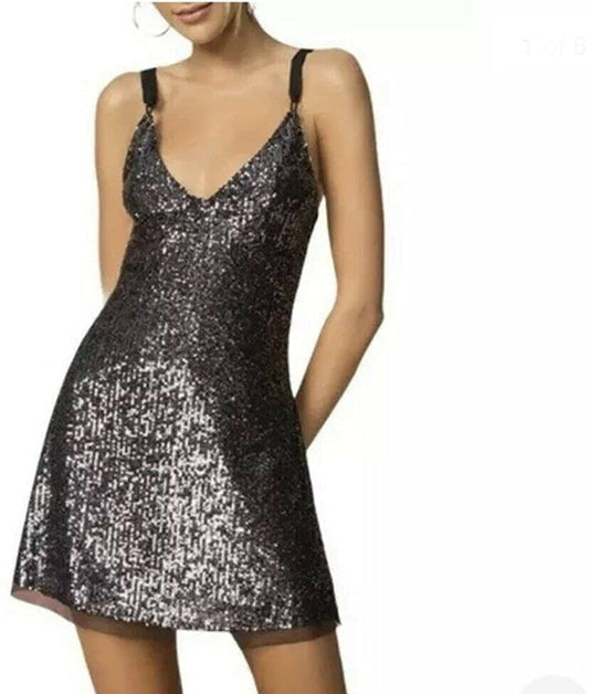 Free People Women’s Gold-Rush Mini Dress  Color Black Size L