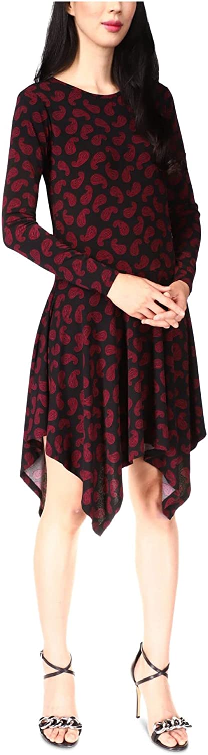 Michael Kors Stretch Long Sleeve Evening Fit & Flare Dress  Color Dark Ruby Size L