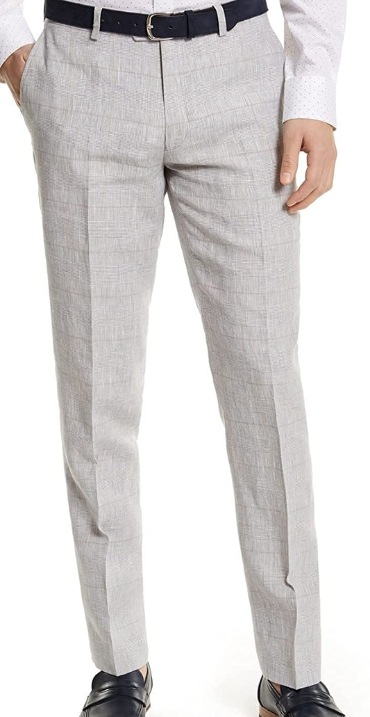 bar III Men’s Gray Plaid Linen Check Pants    Style MLCOPC1Y0030