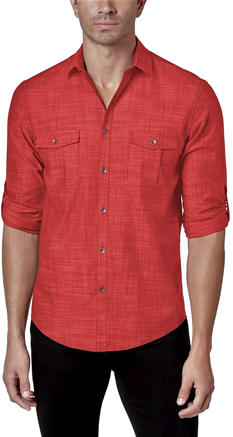 Alfani Mens Long Sleeve Warren Button Up Shirt  Color: Red Size S