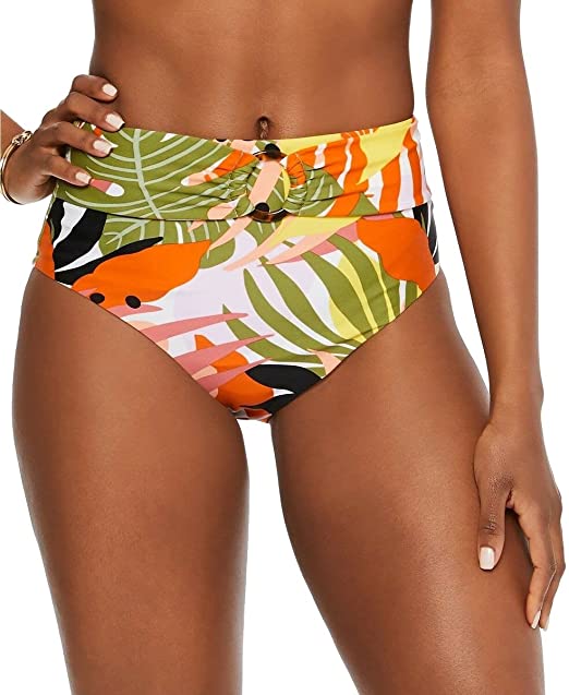 BAR III Printed Stretch Shirred Lined Bikini Swimsuit Bottoms  MultiColor Size M