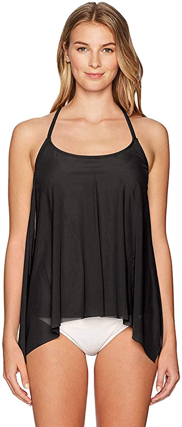 Coco Reef Women's Tankini Top Swimsuit with Mesh Layer Detail  Color Castaway Black