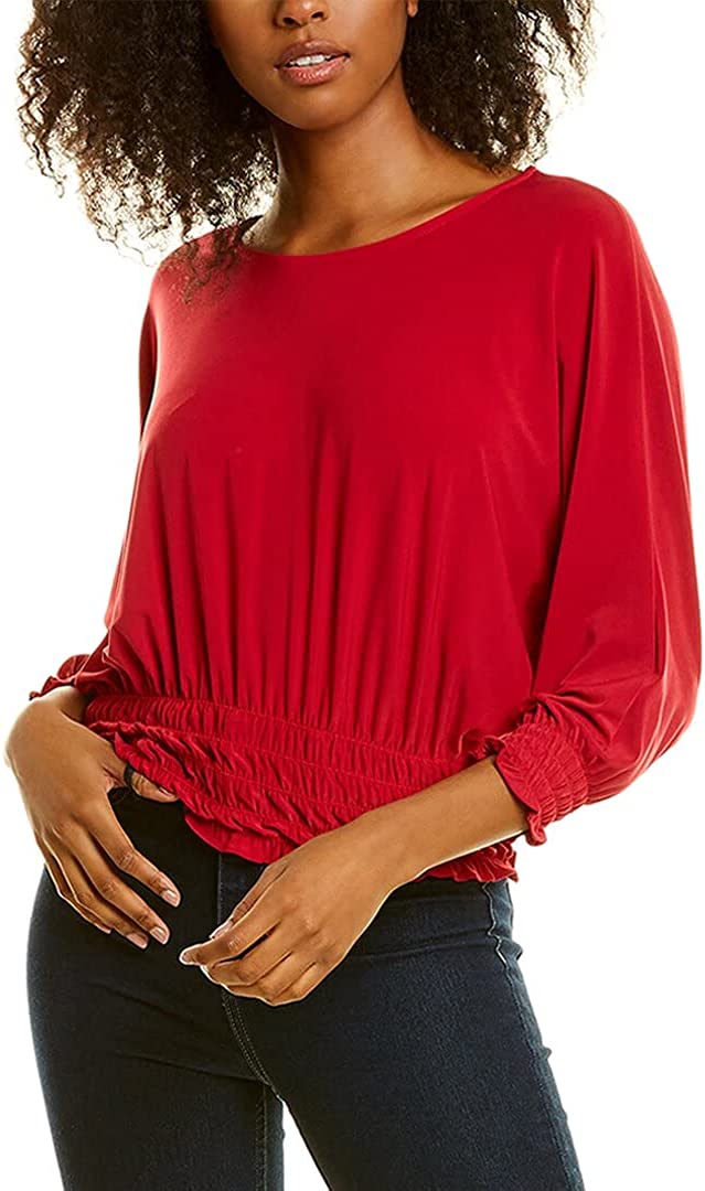 Vince Camuto Smocked Waist Dolman Sleeve Round Neck Top  Color Berry Spice Size XS