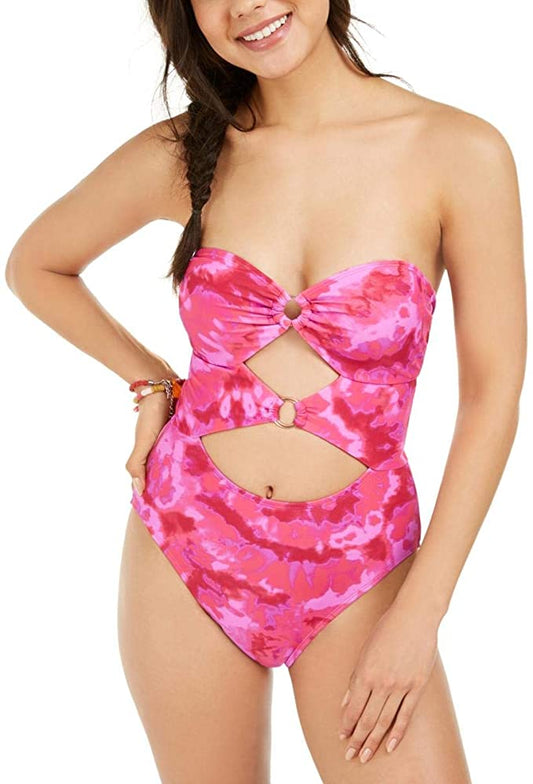 Hula Honey Women's Juniors Hana Tie-Dye Cut-Out One-Piece Swimsuit