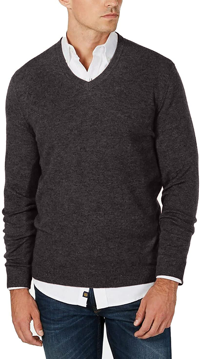 Club Room Men's Cashmere Ribbed Trim V-Neck Sweater  Color Cabernet Heather Size XL