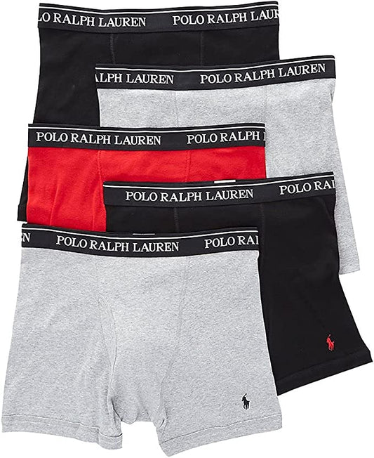 Polo Ralph Lauren Mens 5-Pk. Cotton Classic Boxer Brief  Color Gray/Black Size S