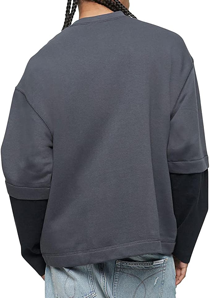 Calvin Klein Men's Double Layer Logo Sweatshirt  Color Charcoal Smoke Size M