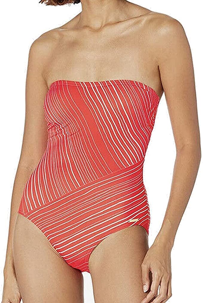 Vince Camuto Women's Standard Stripe Spliced Bandeau One Piece  Color Poppy 670 Size 10