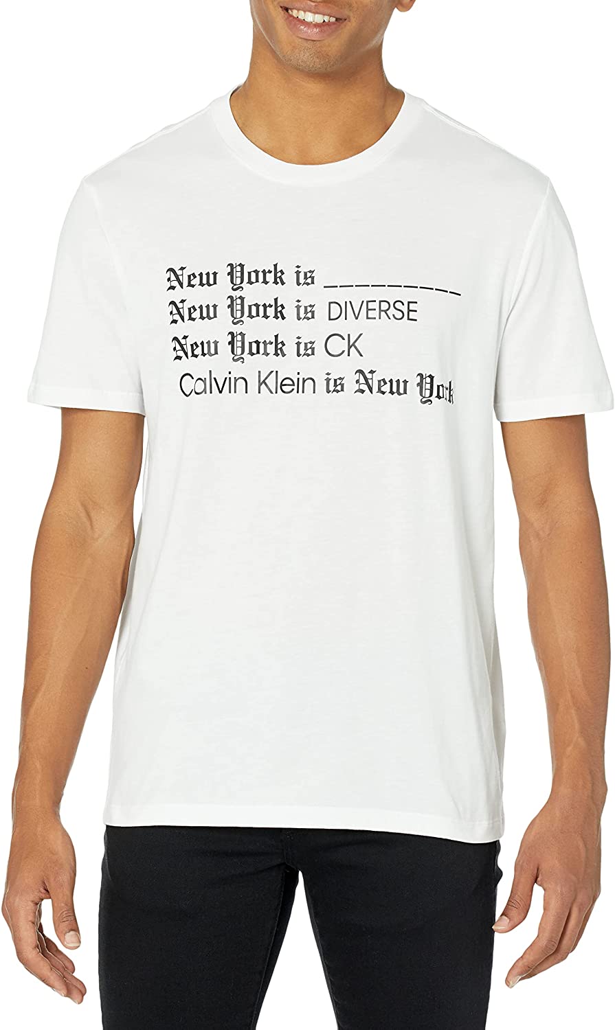 Calvin Klein Men's Ck Ny Logo Crewneck T-Shirt  Color Brilliant White Size M