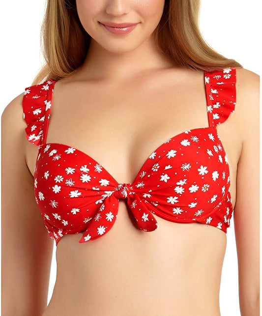 California Waves Women's Floral Push-Up Swim Top  Color Red Print Size L