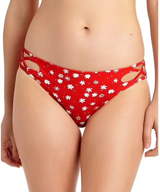 California Waves Juniors' Strappy Hipster Bikini Bottom Color Red Ditsy Size S