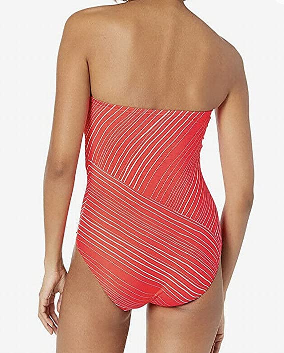 Vince Camuto Women's Standard Stripe Spliced Bandeau One Piece  Color Poppy 670 Size 10