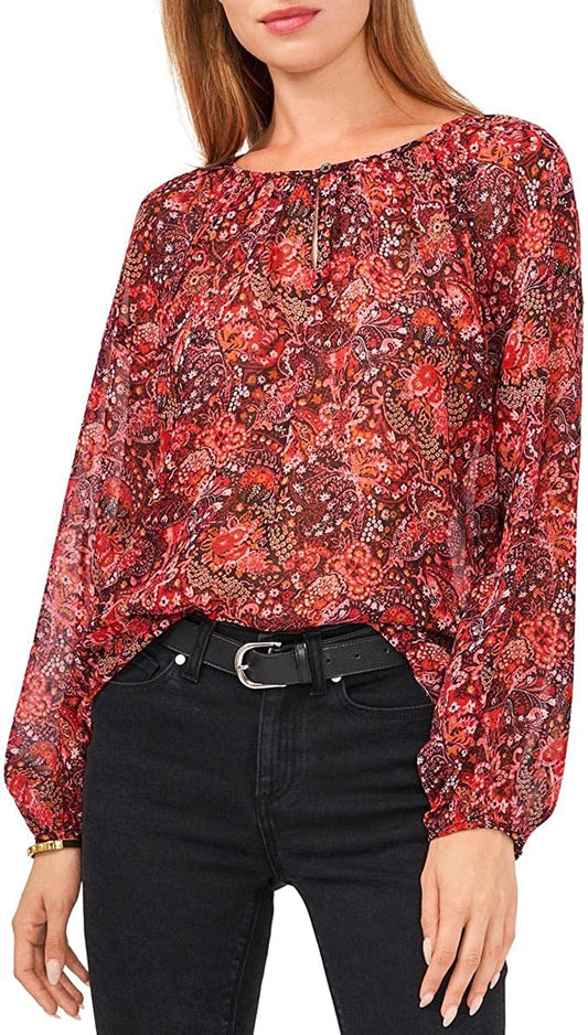 Vince Camuto Women's Paisley-Print Keyhole Blouse  Color Parsley Size M