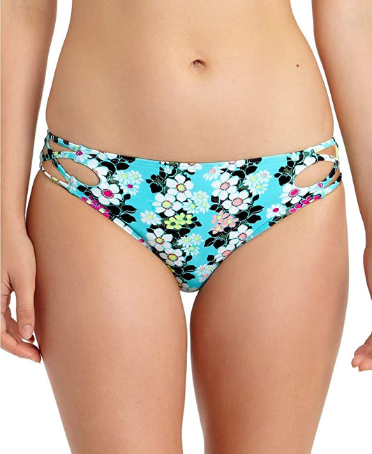 California Waves Juniors' Floral-Print Strappy Hipster Bikini Swim Bottoms  Color Blue Multi