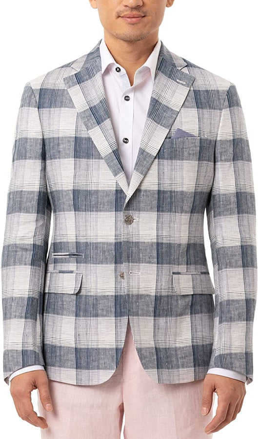 Tallia Orange Men’s Linen Plaid Two-Button Blazer  Color Navy/Cream Size 46R