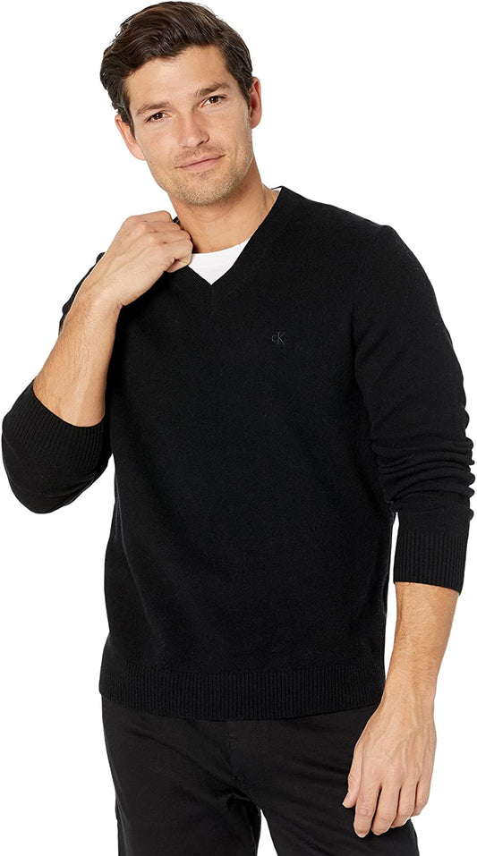 Calvin Klein Men's Merino Wool V-Neck Sweater  Color Black Beauty Size XL