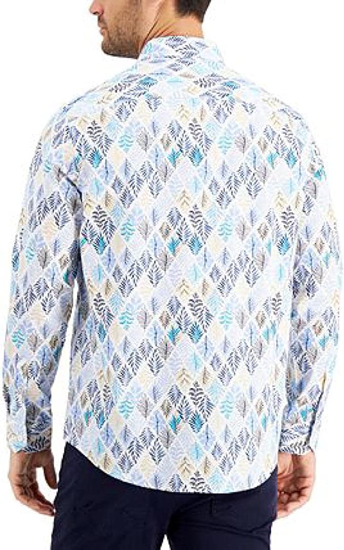 Tasso Elba Mens Dosso Leaf Printed Cotton Button-Down Shirt  Color Blue Size L