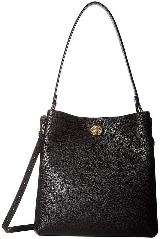 COACH Women's Polished Pebble Leather Charlie Bucket  Style 55200 Color: Black/Gold