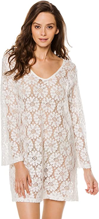 J. VALDI Women's Crochets Crochet Tunic Swim Cover Up  Color White Size M