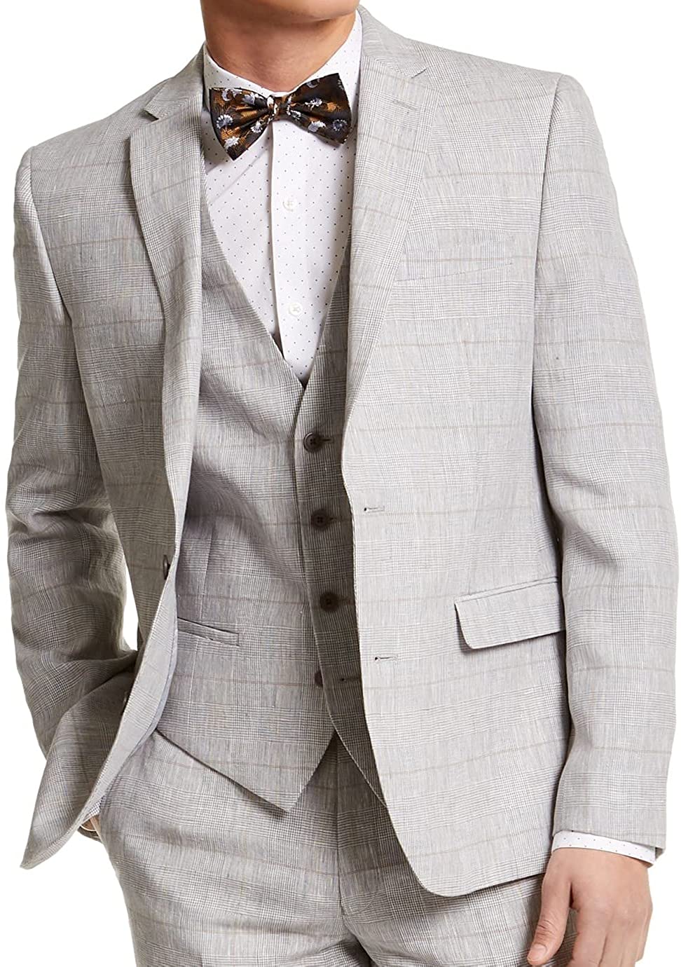 Bar III Mens Linen Plaid Sportcoat  Color Gray Size 42LONG