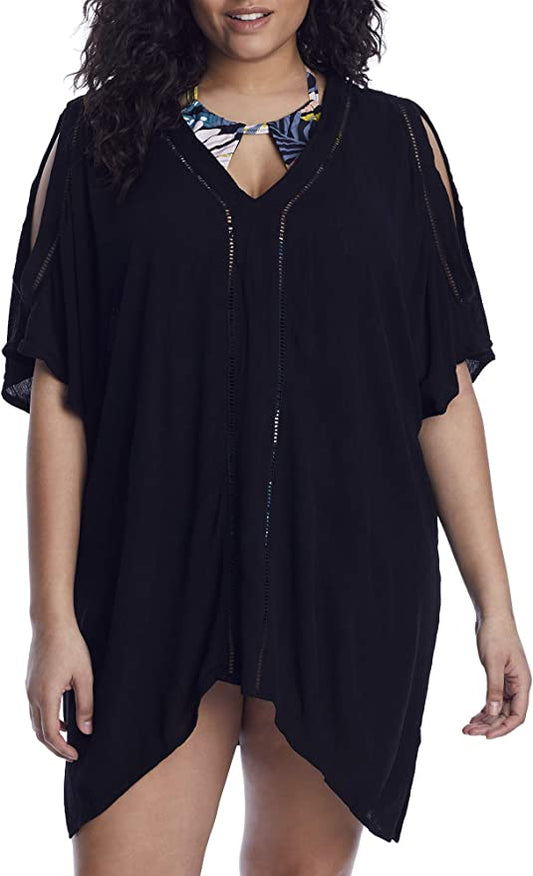 Raisins Curve Trendy Plus Size Tranquilo Caftan Swim Cover Up  Color Black Size 3X