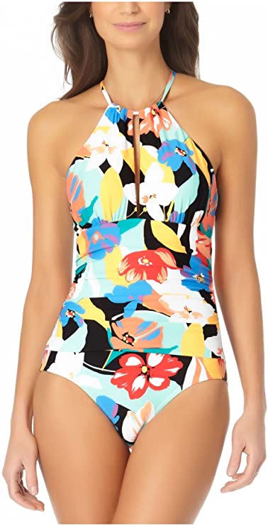 Anne Cole Modern Blooms High Neck One-Piece Swimsuit  Multicolor Size 16