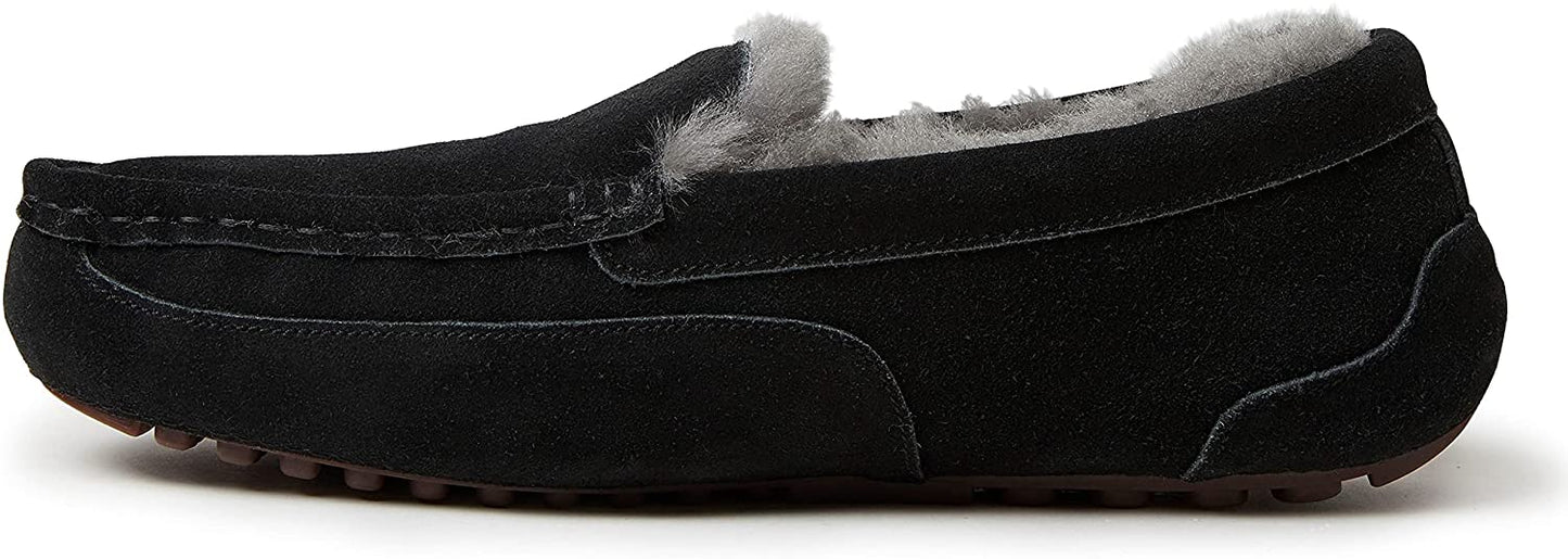 Fireside by Dearfoams Men's Melbourne Shearling Water Resistant Moccasin Slipper   Color: Black Size 10M