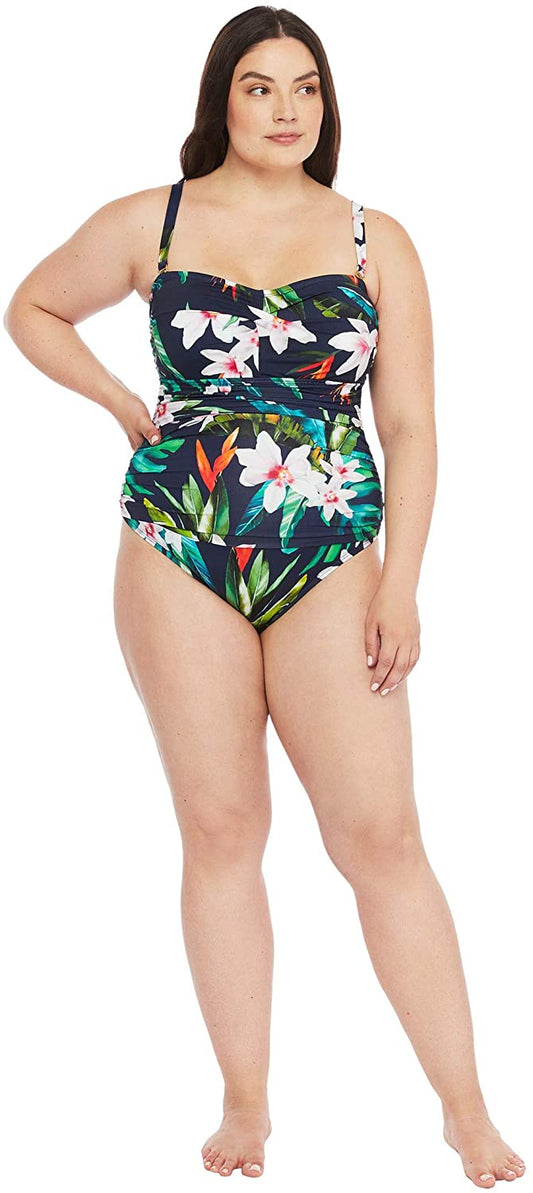 Lauren Ralph Lauren Plus Size Twist Bandeau Underwire One-Piece Swimsuit  Color Watercolor Tropical Size 18W