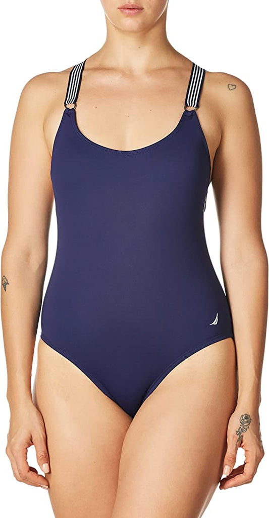 Nautica Standard Cross Back One Piece Swimsuit  Color Deep Sea Size L