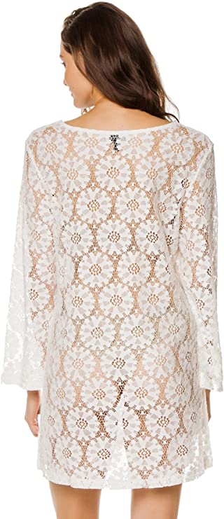 J. VALDI Women's Crochets Crochet Tunic Swim Cover Up  Color White Size M