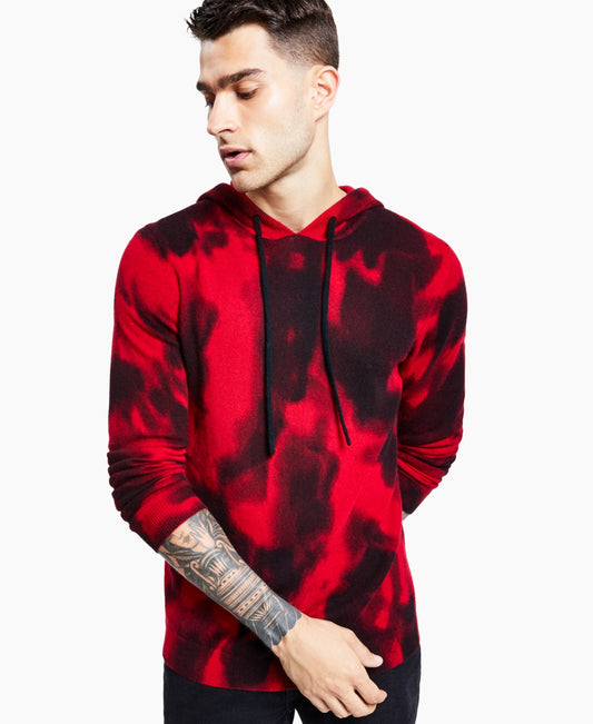 INC International Concepts Men's Tie-Dye Cashmere Blend Hoodie  Color Red Wash Size S