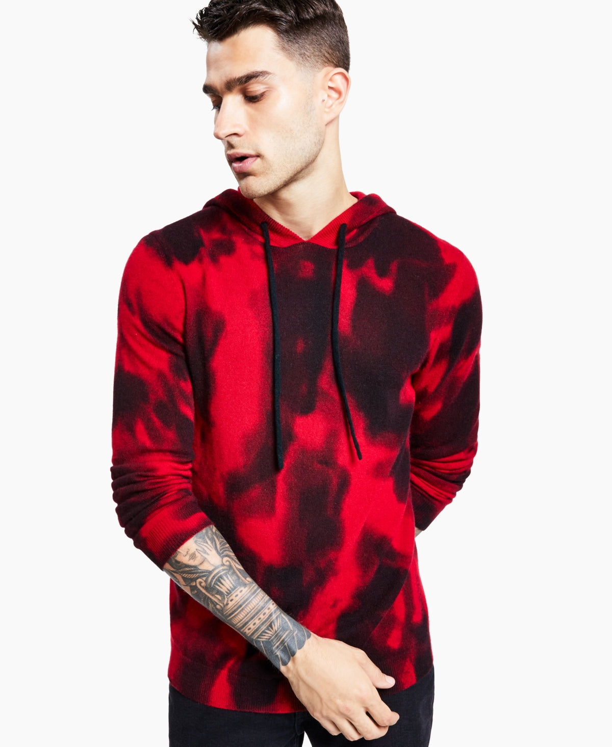 INC International Concepts Men's Wool/Cashmere Tie-Dye Hoodie  Color Red Wash Size M