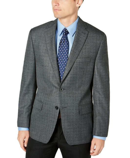 MICHAEL KORS MENS SPORT COAT MODERN-FIT PLAID 2-BUTTON  Color GRAY SIZE 38R