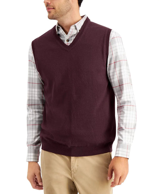 Club Room Men's V-Neck Sweater Vest  Color Red Plum Size L