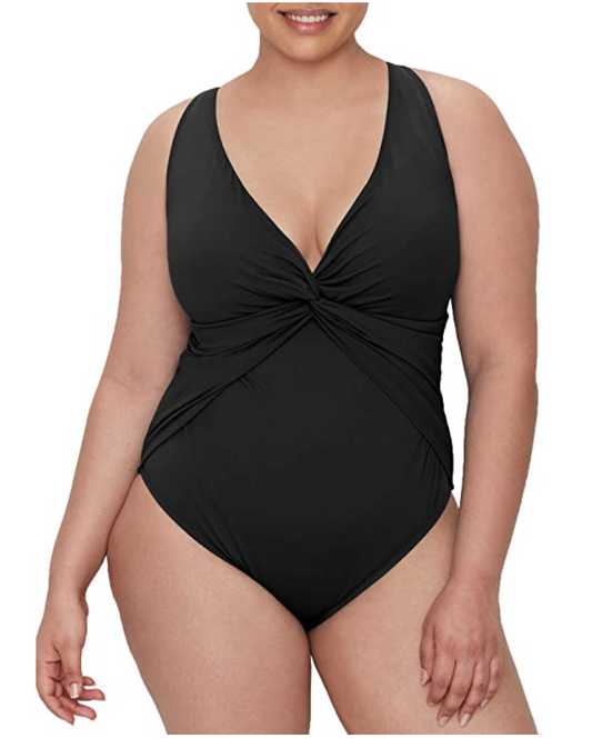 Bleu Rod Beattie Plus Size Twist Mio Plunge One-Piece Swimsuit  Color Black Size 22W