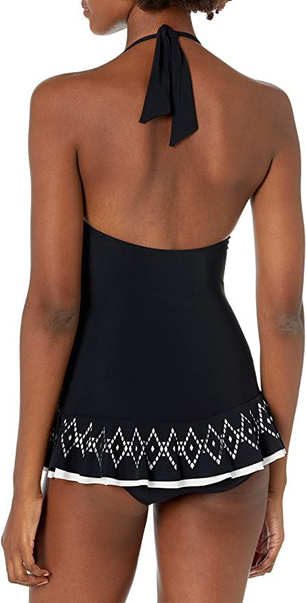 Profile by Gottex Women's Halter Laser Cut Swimdress One Piece Swimsuit  Color Tutti Frutti Black Size 8